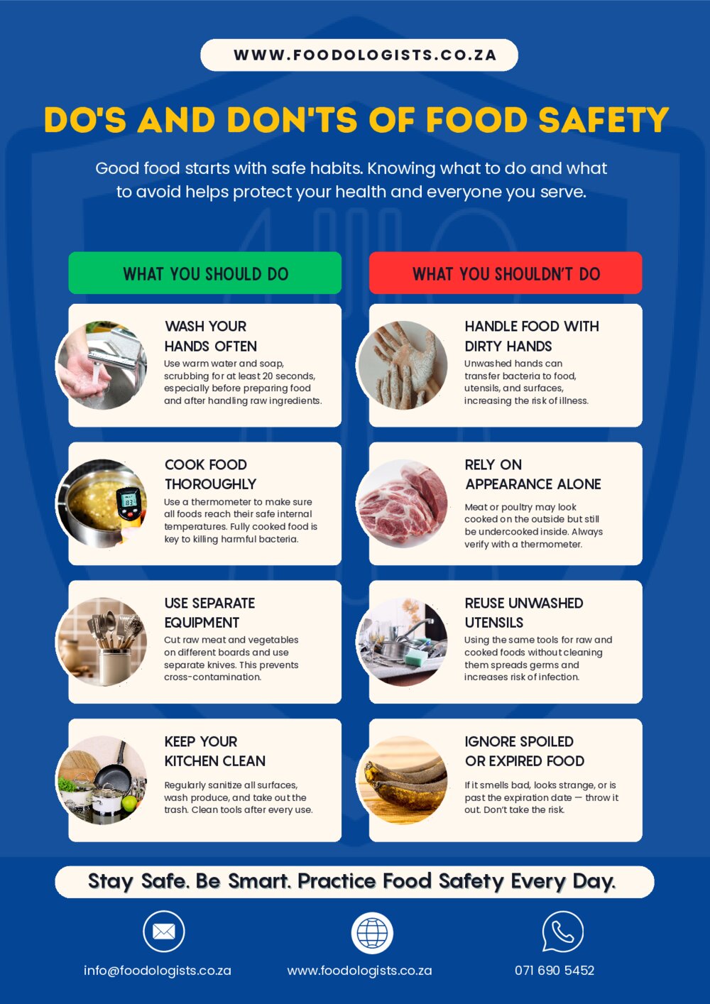 Food Safety Do's and Don'ts poster with essential hygiene reminders
