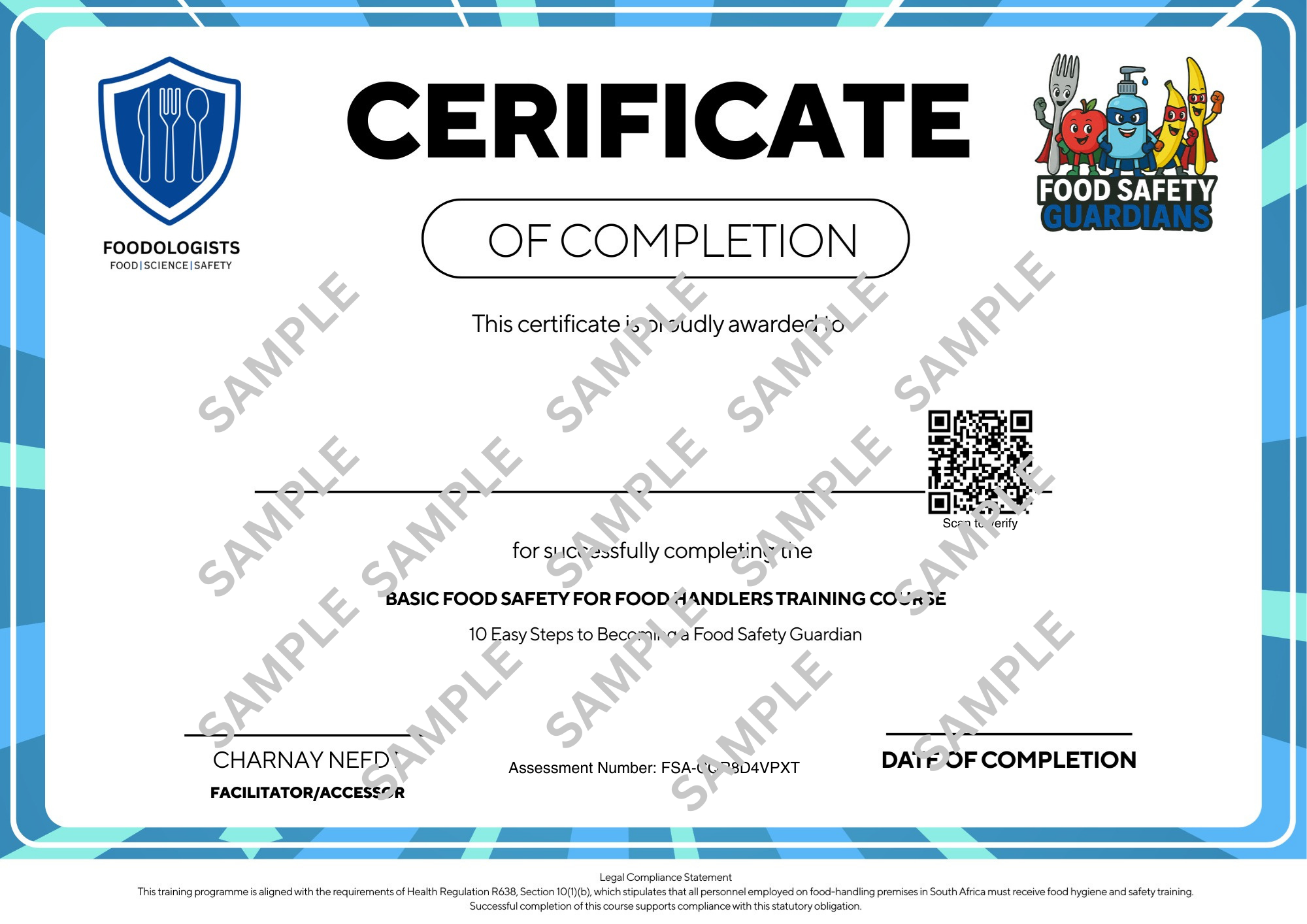Sample Food Safety Certificate of Completion